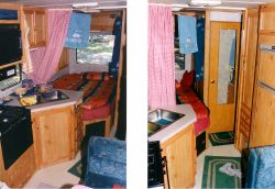Küche, Bett und Schränke